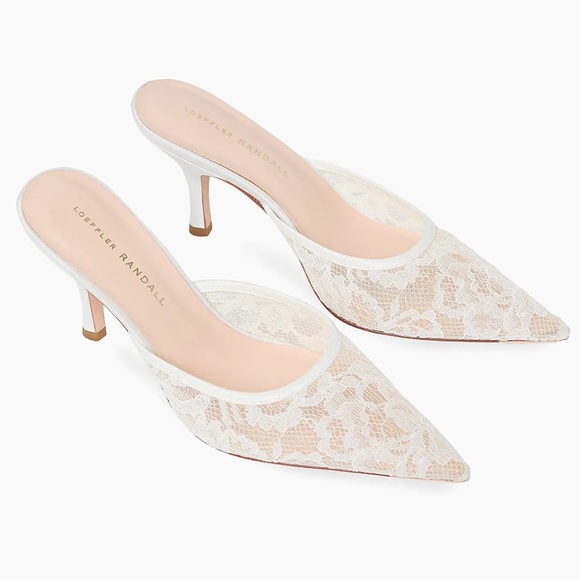 Loeffler Randall White Layla Mule Lace Heels - Picture 1 of 8
